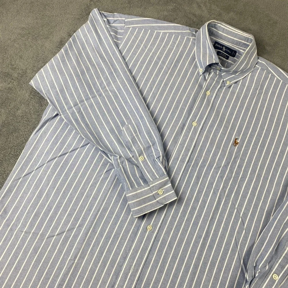 Ralph Lauren Mens L Button Down Blue White Striped Blake Oxford Shirt